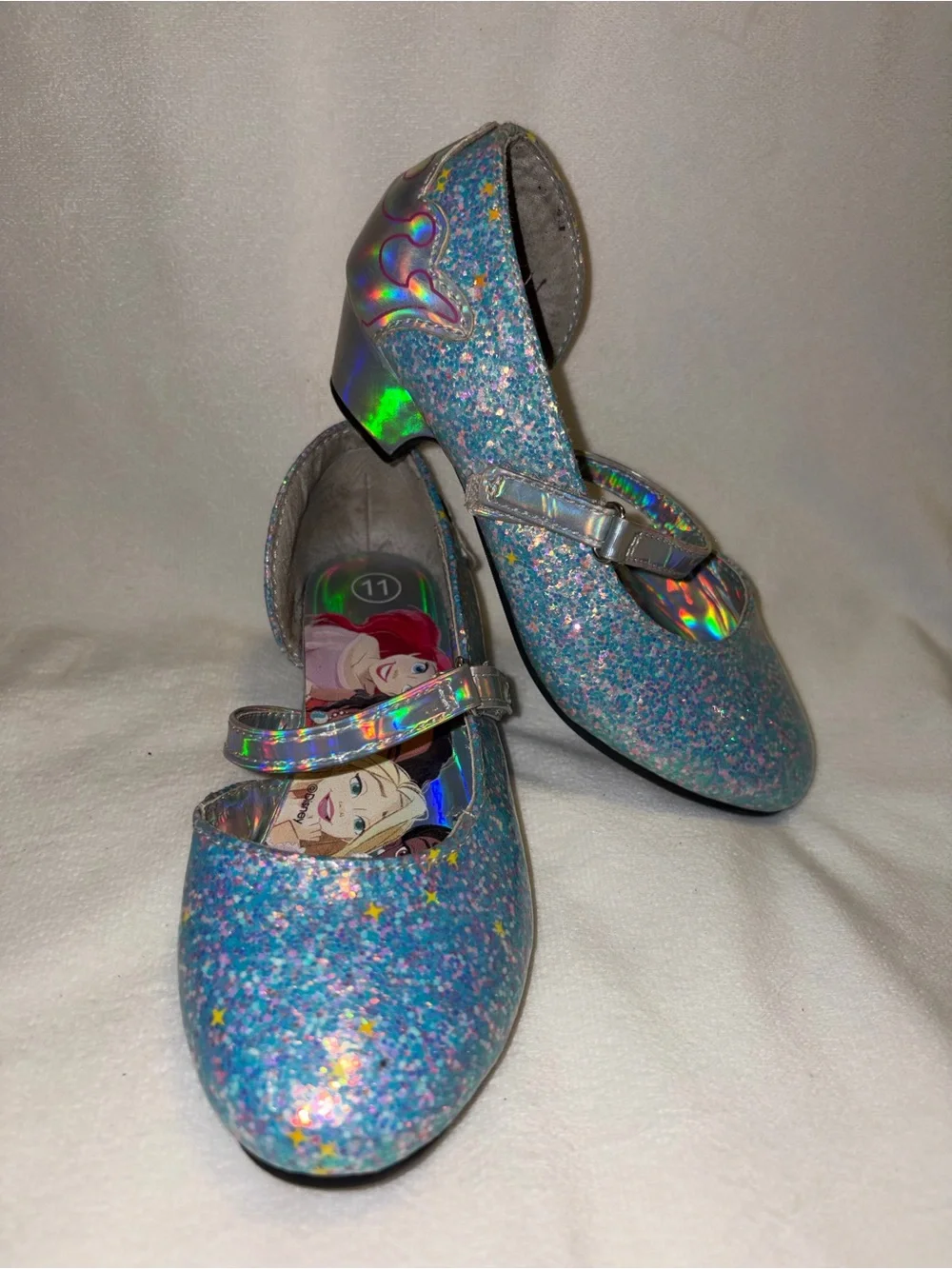 Disney Girls Blue/Silver Glitter Disney Princess Mary Jane Buckle Strap US 11
